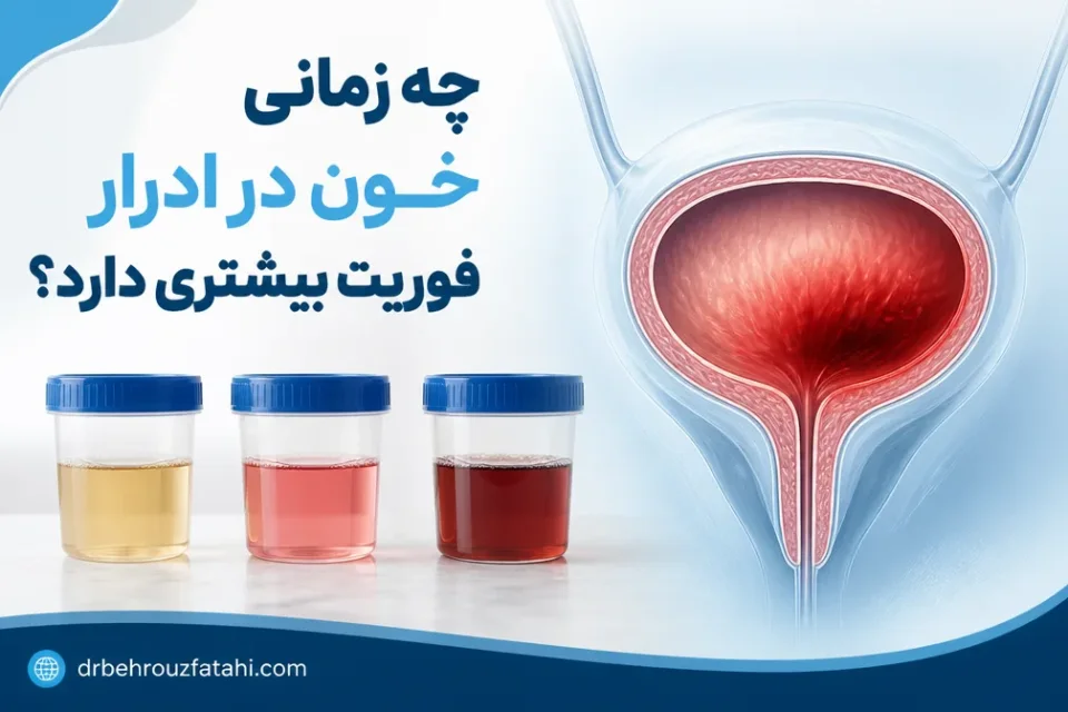 چه زمانی خون در ادرار فوریت بیشتری دارد — تصویر آموزشی تفاوت خون قابل مشاهده و خون پنهان در ادرار در ارتباط با مثانه