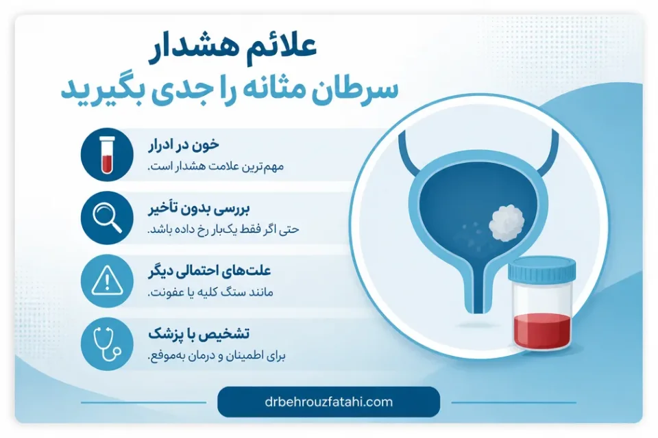 علائم هشدار سرطان مثانه را جدی بگیرید — مراجعه به اورولوژیست برای بررسی خون در ادرار و علائم هشدار مثانه